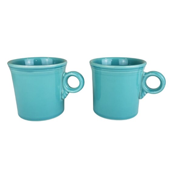 Bundle of 2 Fiestaware HLC Turquoise Ring Handle Coffee Mugs Like New - Picture 1 of 5